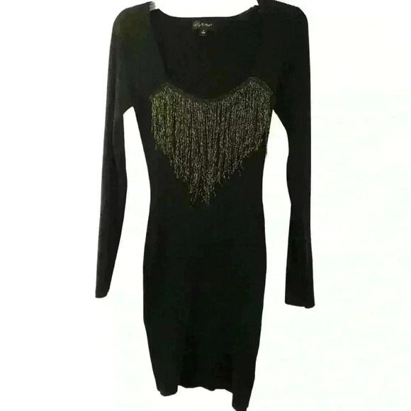 - BLACK/GOLD STRETCHY BLACK FANCY DRESS - Picture 1 of 4